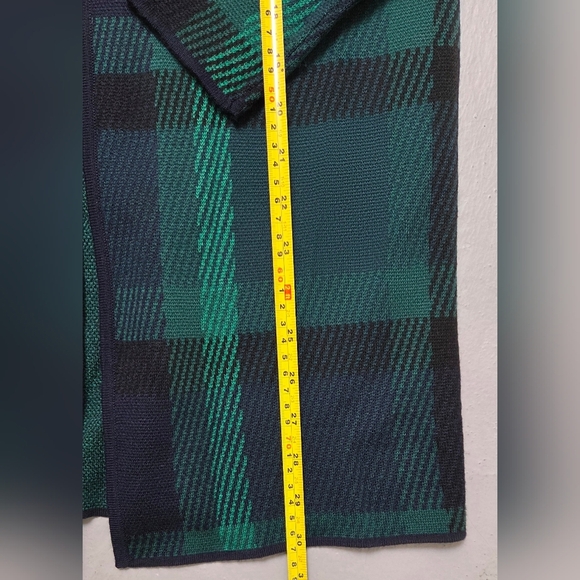 Talbots Women's Checkered 100% Merino Wool Sz XS Cardigan Dark Green and Navy - Picture 7 of 11